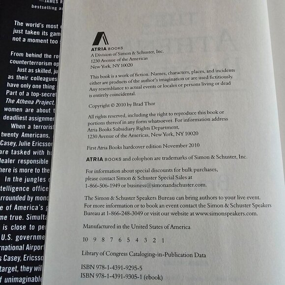 Brad Thor "The Athena Project" Hardcover Thriller, 10 in the Scot Harvath Series - Picture 4 of 6